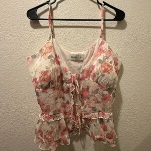 Hollister Pink Floral Ruffle Blouse